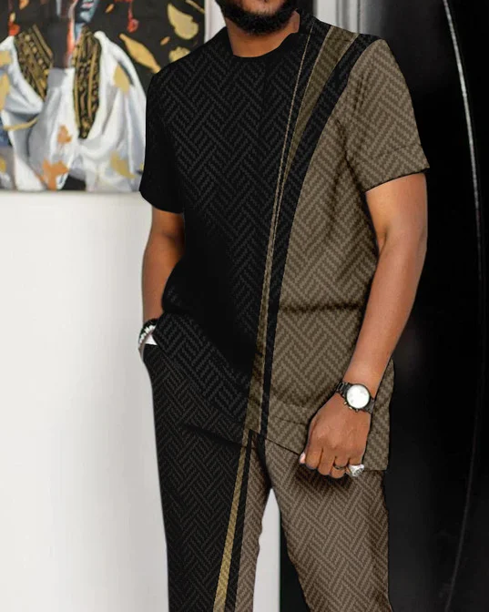 Men's Panel Print Short Sleeve Suit