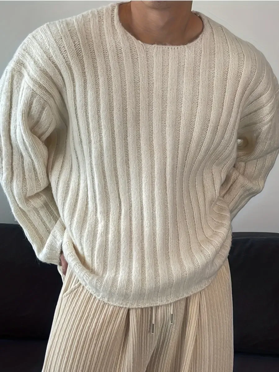 Casual Ribbed Round Neck Sweater