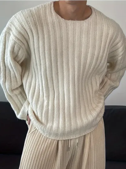 Casual Ribbed Round Neck Sweater