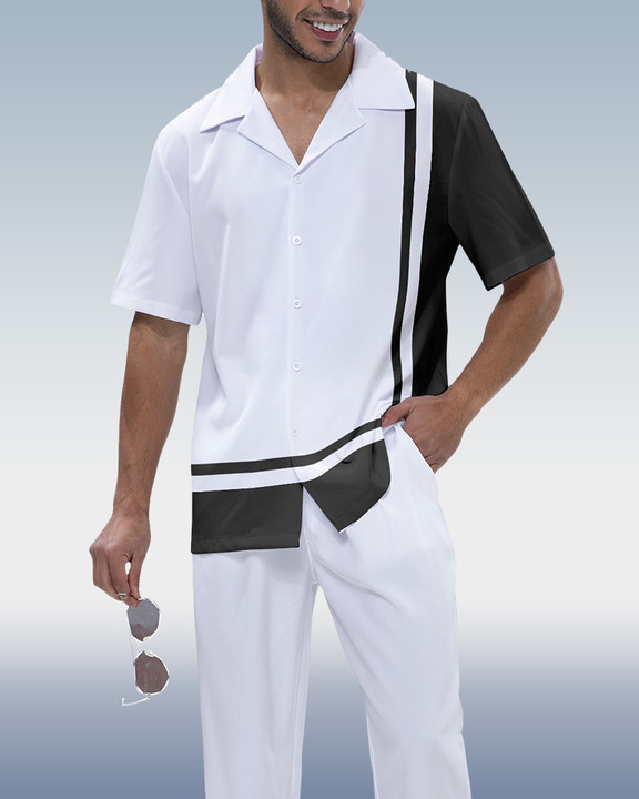 Men's Color Block Print Short Sleeve Walking Suit