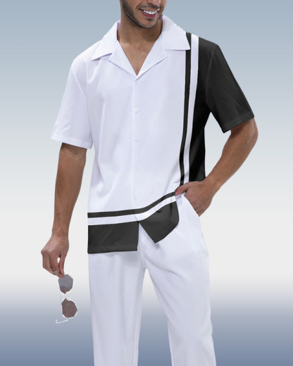 Men's Color Block Print Short Sleeve Walking Suit