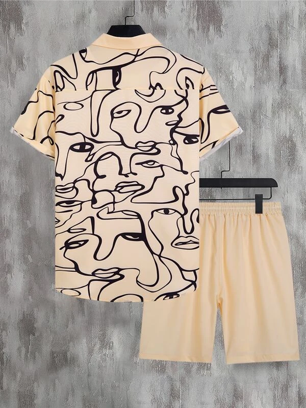 Men's Hawaiian Print Short Sleeve Shirt Set