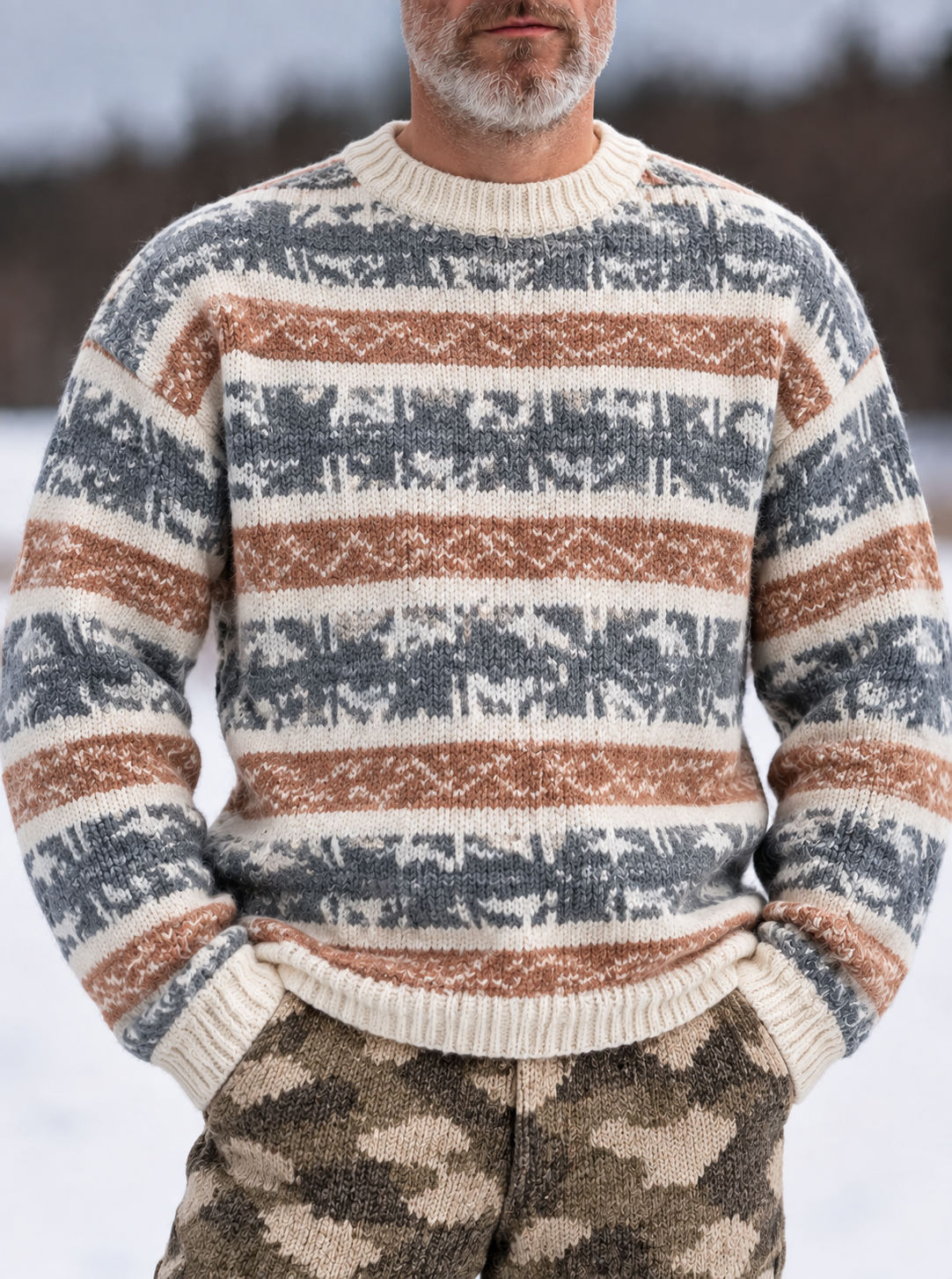Men's Vintage Fair Isle Striped Crew Neck Knit Sweater