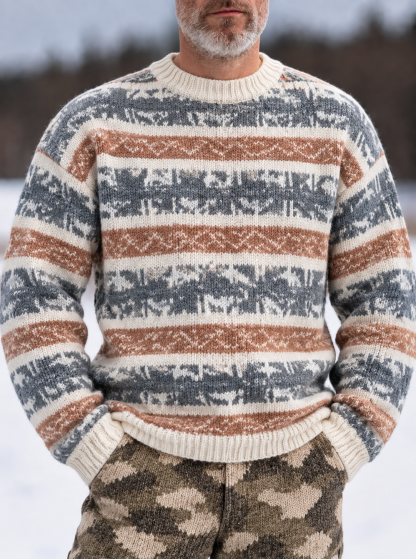 Men's Vintage Fair Isle Striped Crew Neck Knit Sweater