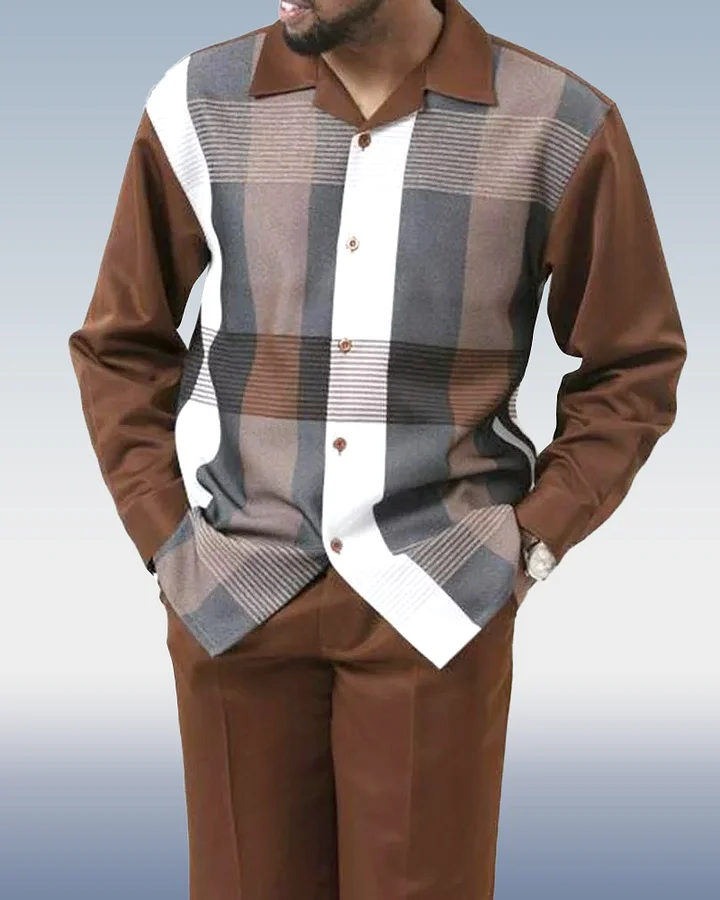 Men's Brown Suede Long Sleeve Walking Suit