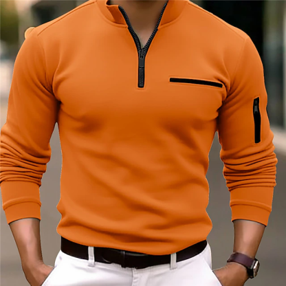 Sport Stand Collar Zipper Long-Sleeve Solid Color Polo Shirt