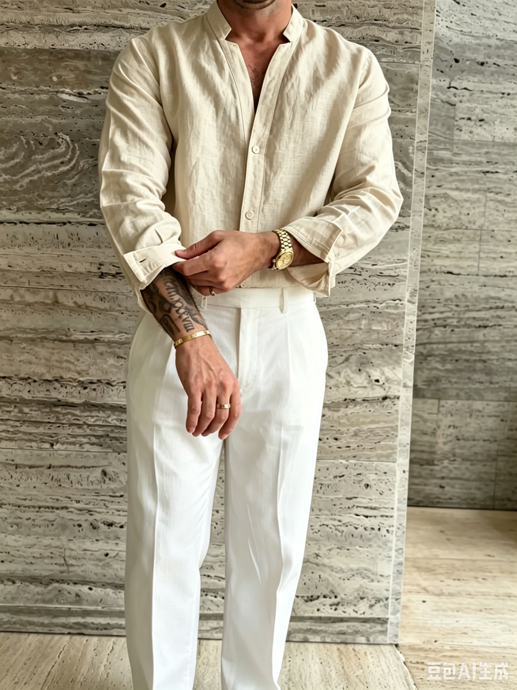 Premium Linen-Blend Mandarin Collar Suit