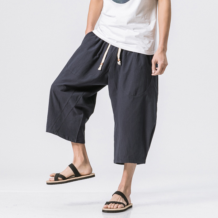 Men's Vintage Japanese Pocket Cotton Linen Casual Pants