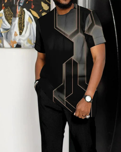 Men's Fashion Print Short Sleeve Sports Walking Suit