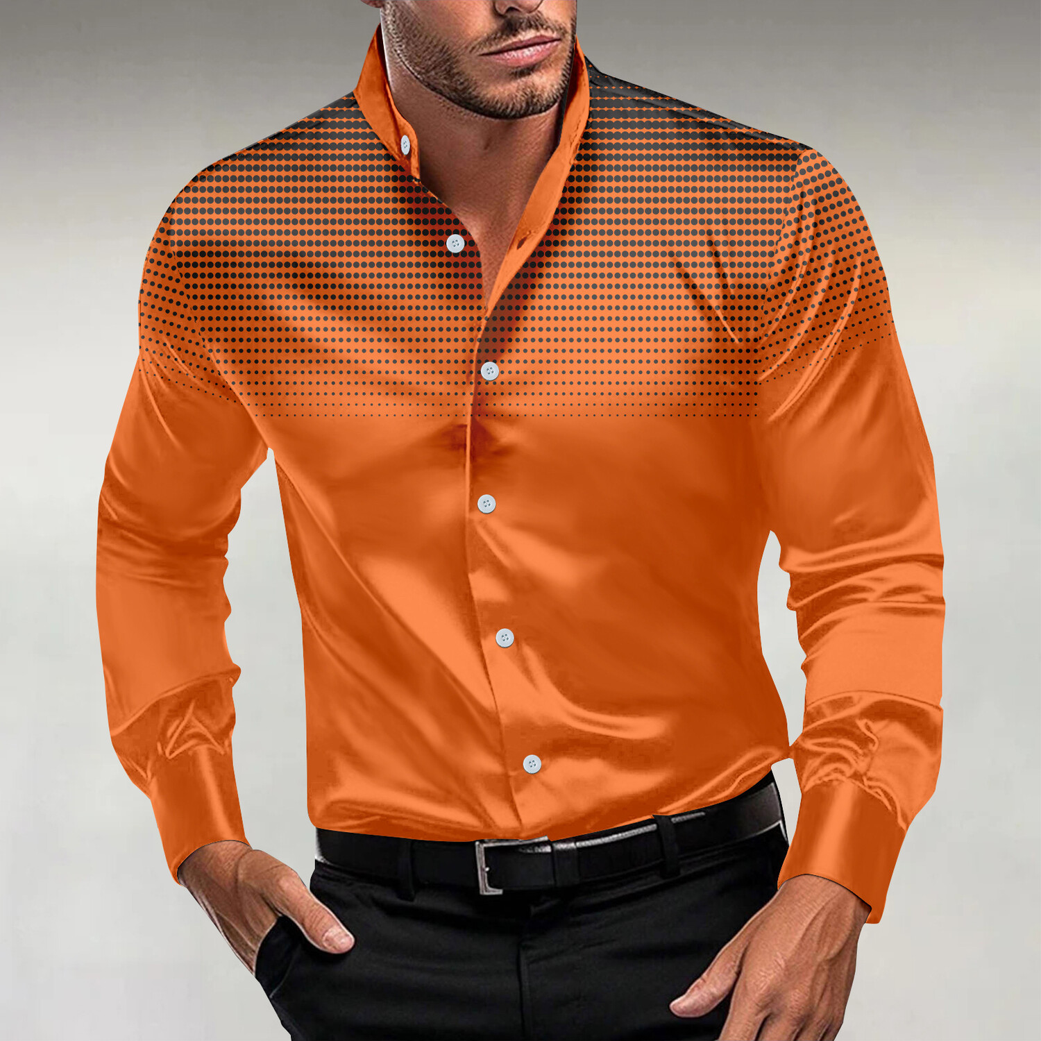 Men's Casual Dots Print Stand Collar Long-Sleeve Shirt