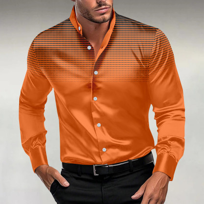 Men's Casual Dots Print Stand Collar Long-Sleeve Shirt