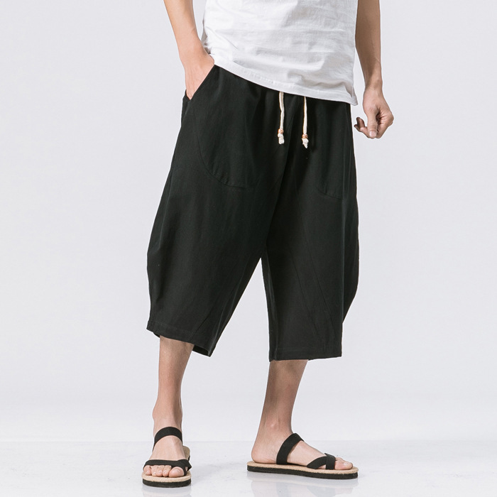 Men's Vintage Japanese Pocket Cotton Linen Casual Pants