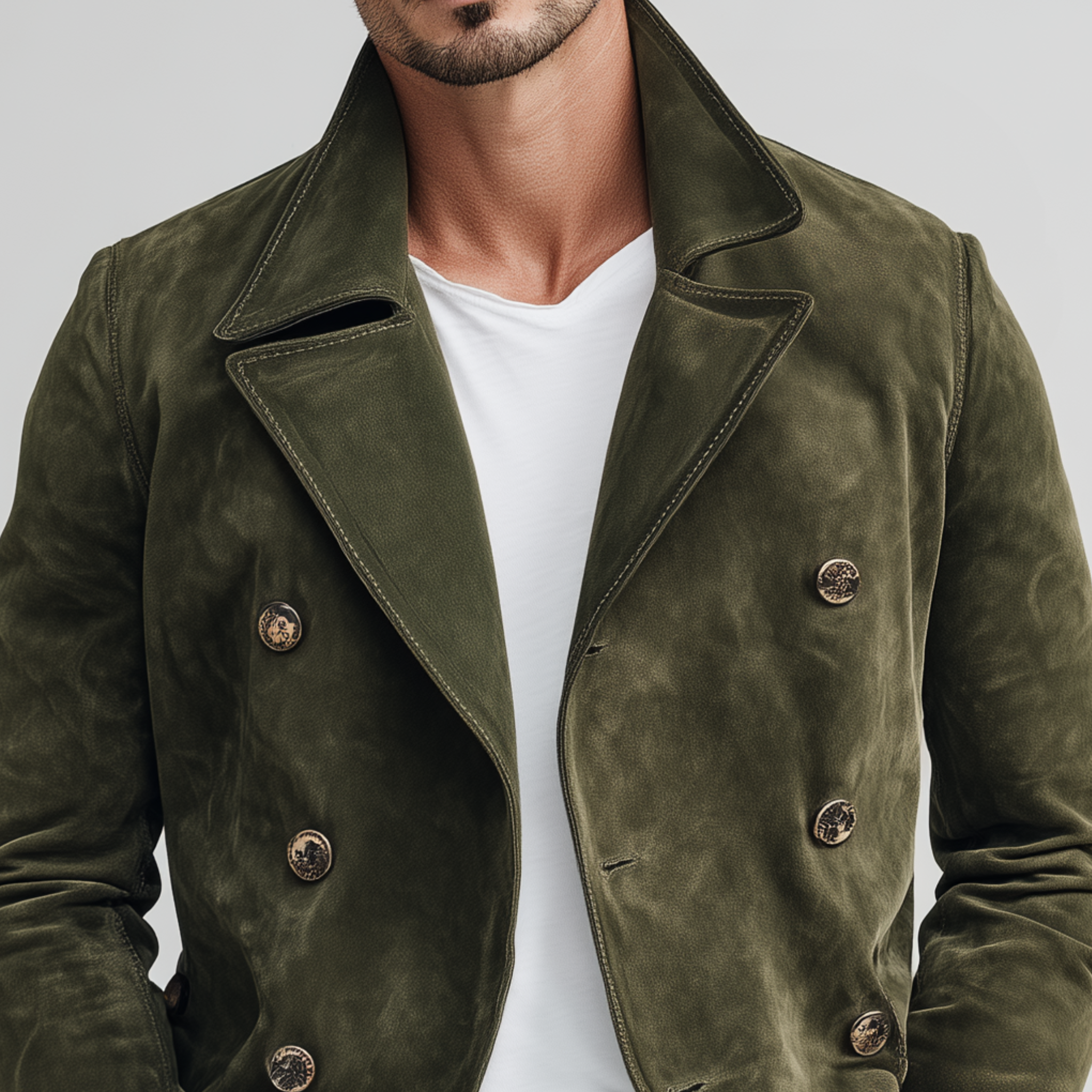 Men's Classic Casual Lapel Suede Double Breasted Jacket