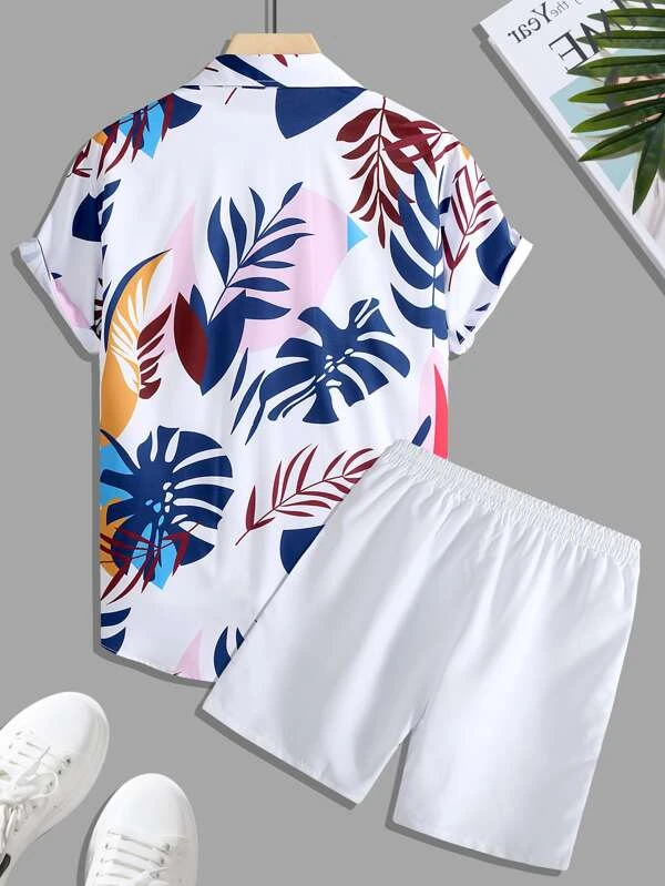 Men's Hawaiian Print Short Sleeve Shirt Set