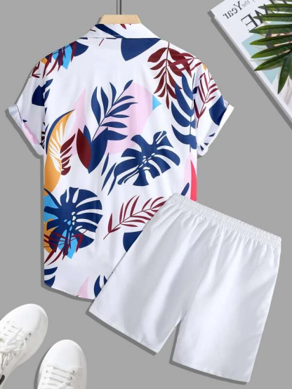 Men's Hawaiian Print Short Sleeve Shirt Set