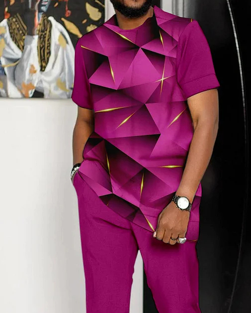 Suitmens Men's Gradient Print Short Sleeve Suit 127