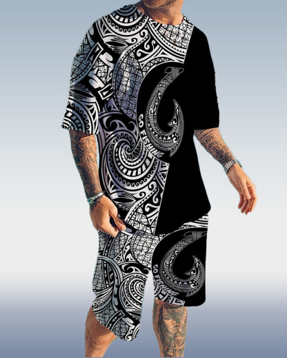 Men's Fashion Print Shorts Set