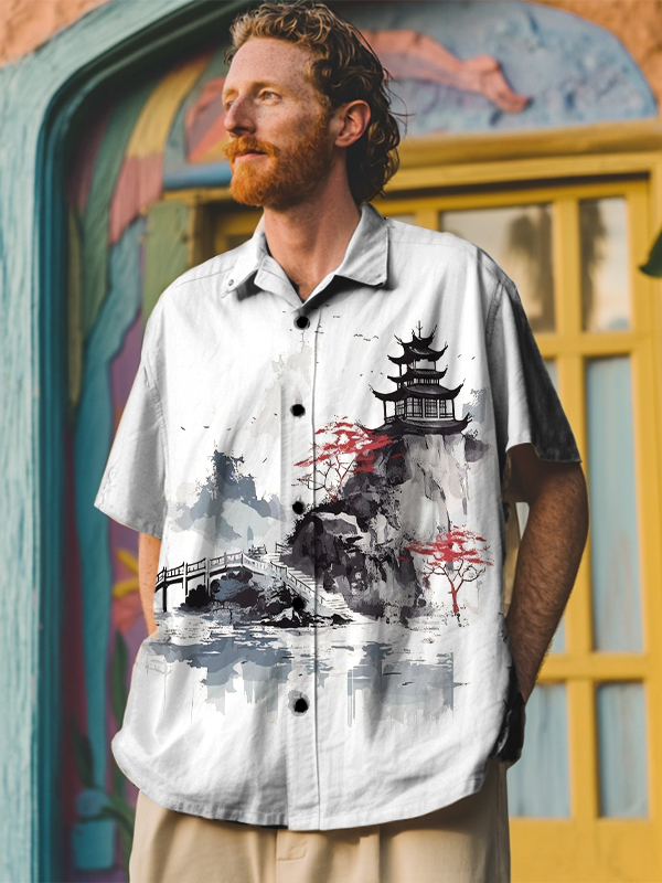 Men's Ink Wash Art Print Short Sleeve Shirt