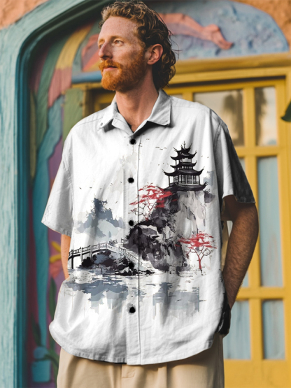 Men's Ink Wash Art Print Short Sleeve Shirt