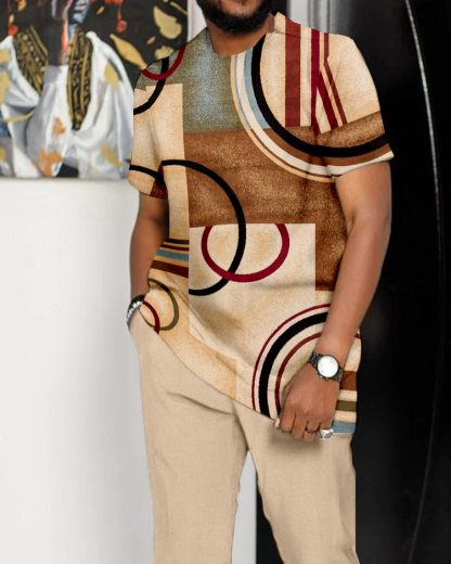 Men's Vintage Print Short Sleeve Walking Suit