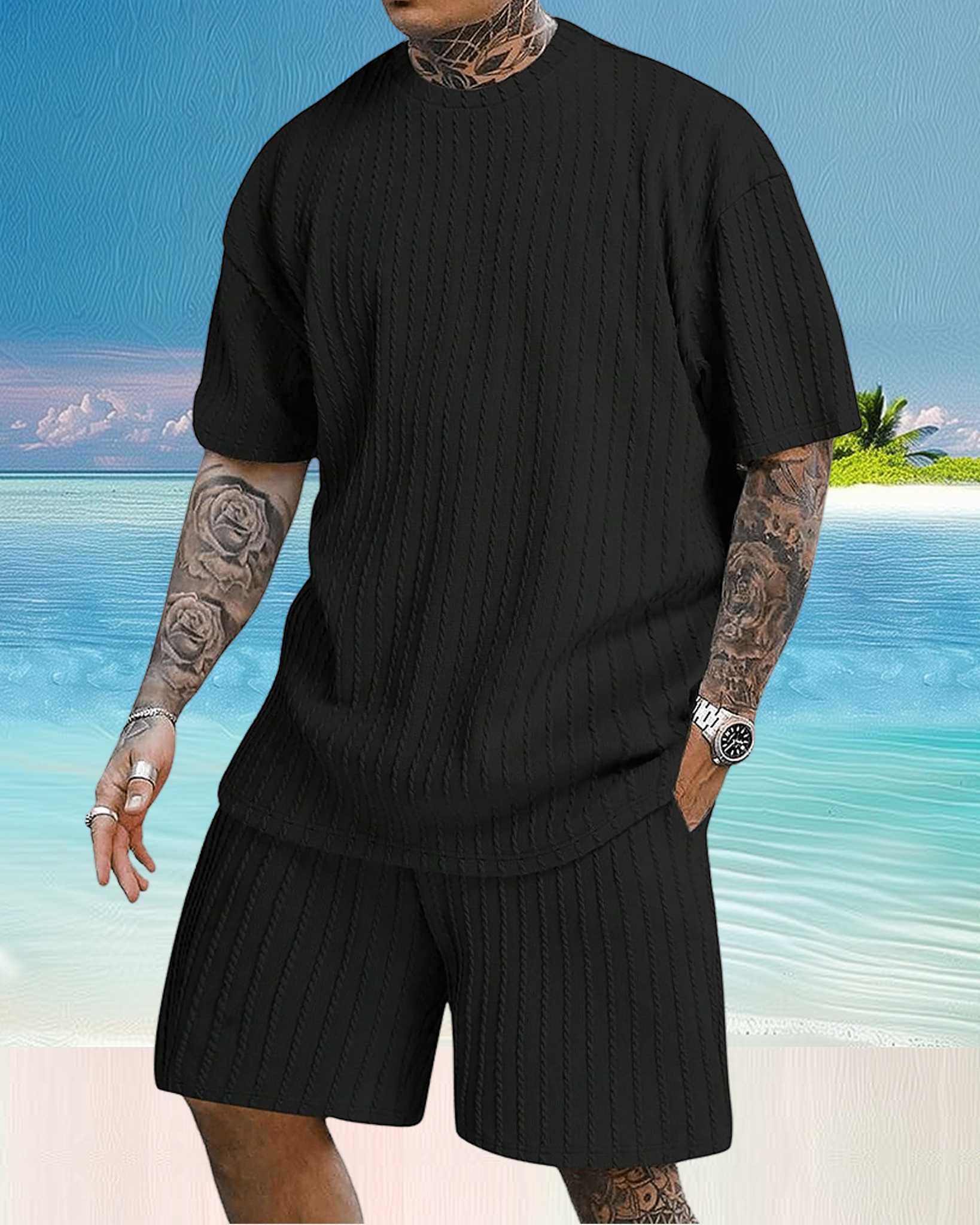 Men's casual gorgeous textured printed shorts set