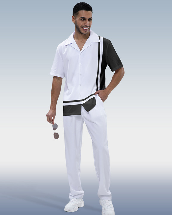 Men's Color Block Print Short Sleeve Walking Suit