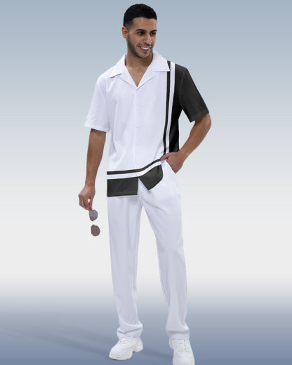 Men's Color Block Print Short Sleeve Walking Suit