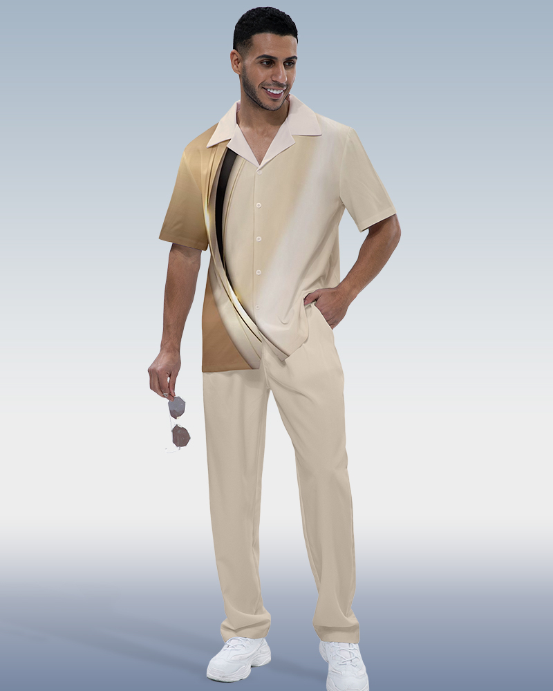 Men's Gradient Short Sleeve Shirt Walking Set