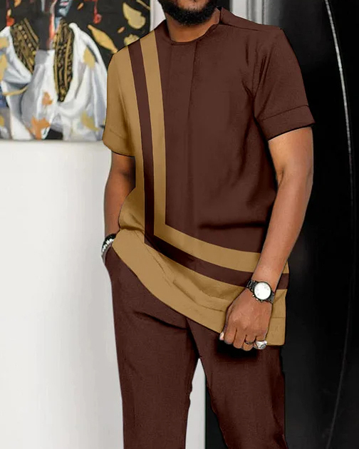 Suitmens Men's Print Short Sleeve Sports Walking Suit -325