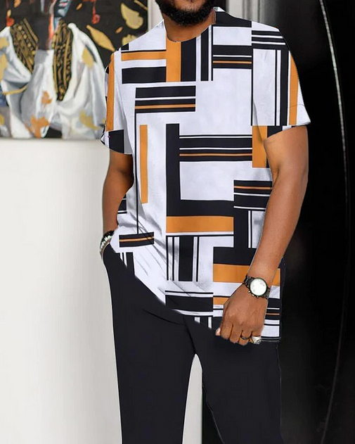 Suitmens Men's Art Print Short Sleeve Suit 224