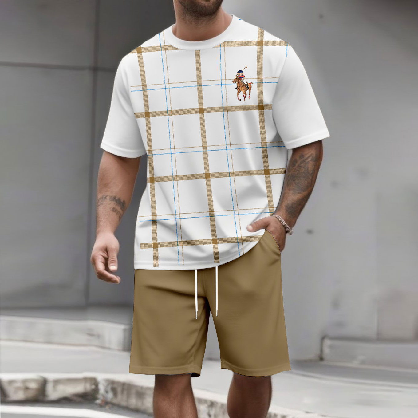 Men's Fashion Casual Color Matching Printed Short-Sleeved Two-Piece Set