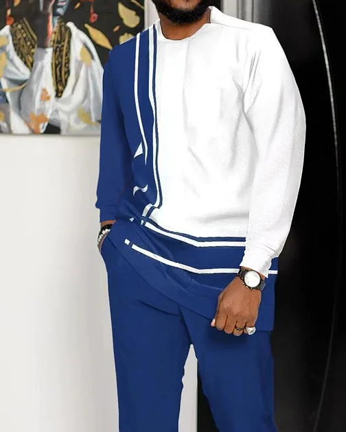Men's Casual Color Blocking Long Sleeve Walking Suit