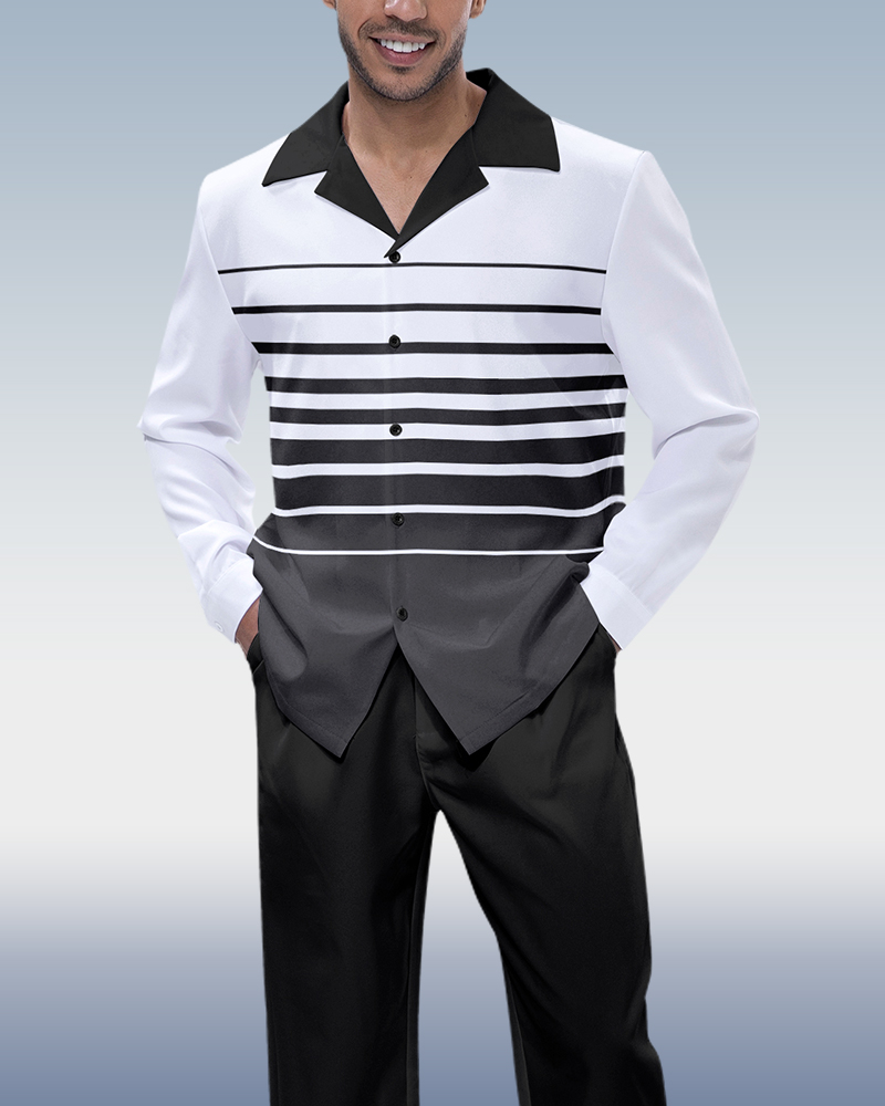 Men's Striped Print Long Sleeve Walking Suit 92