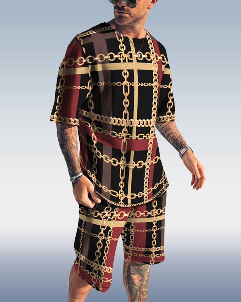 Men's Spring Summer Chain Stripe Printed Suit