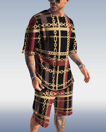 Men's Spring Summer Chain Stripe Printed Suit