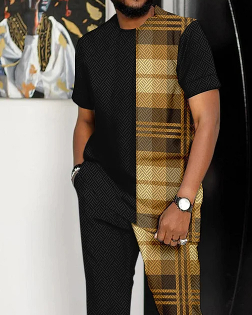 Men's Panel Print Short Sleeve Suit