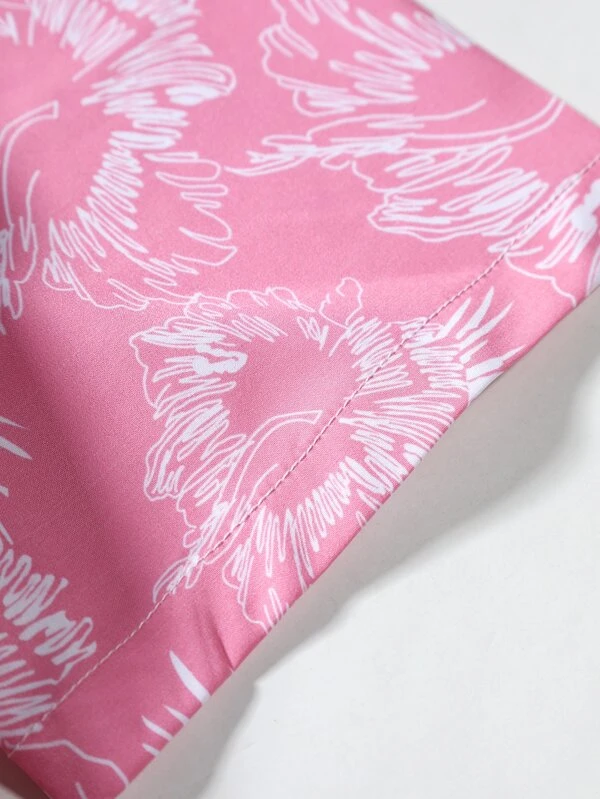 Men's Pink Hawaiian Print Short Sleeve Shirt Set