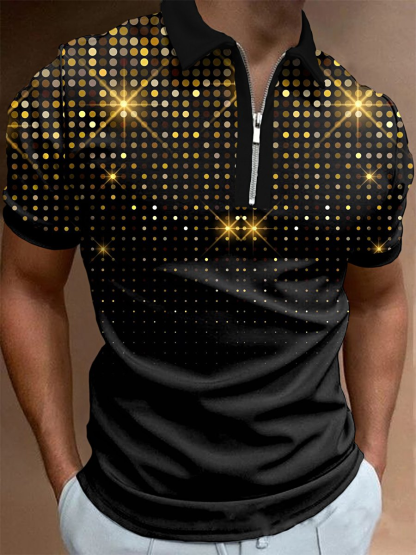 Men's Casual Black & Gold Texture Summer Polo