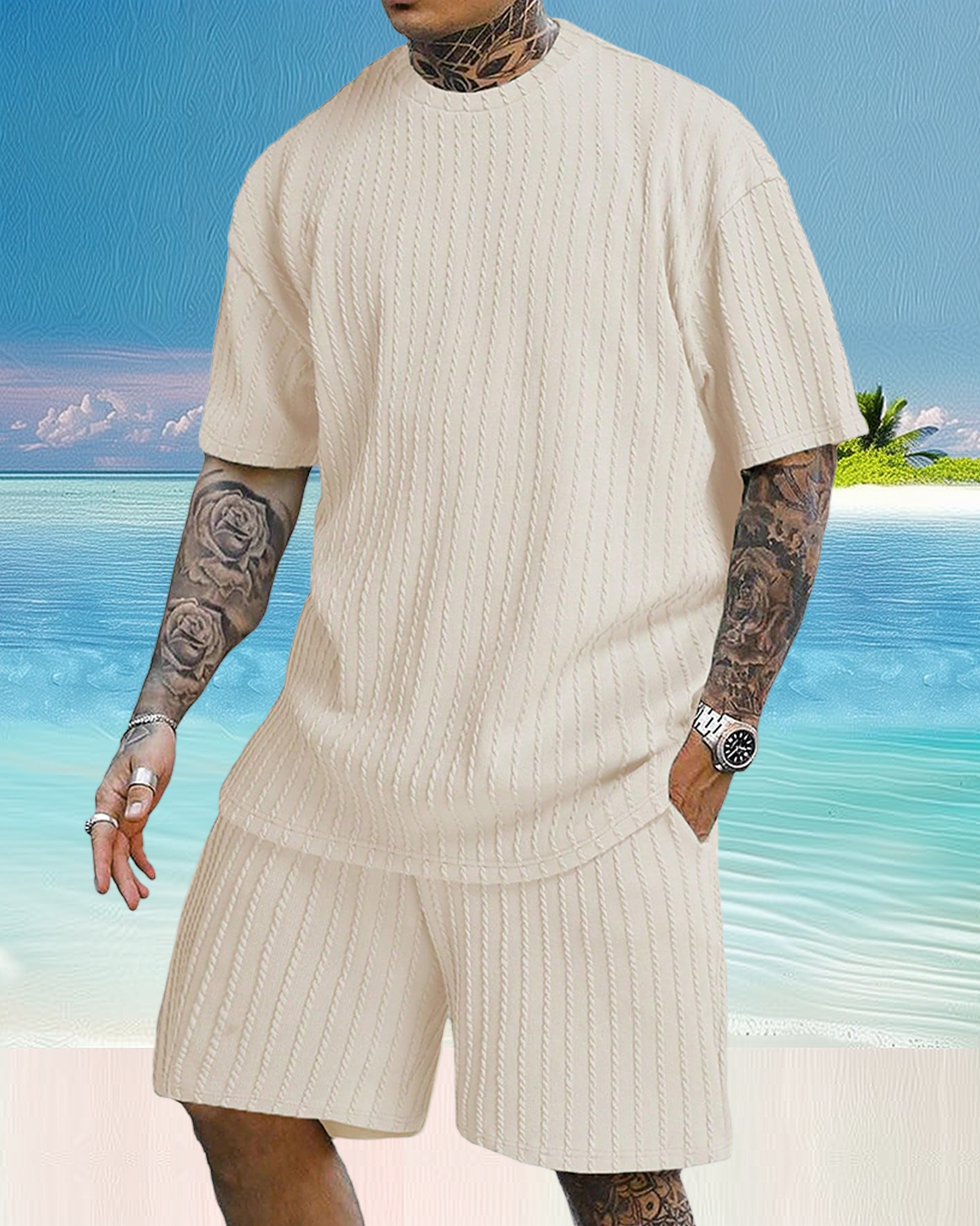 Men's casual gorgeous textured printed shorts set