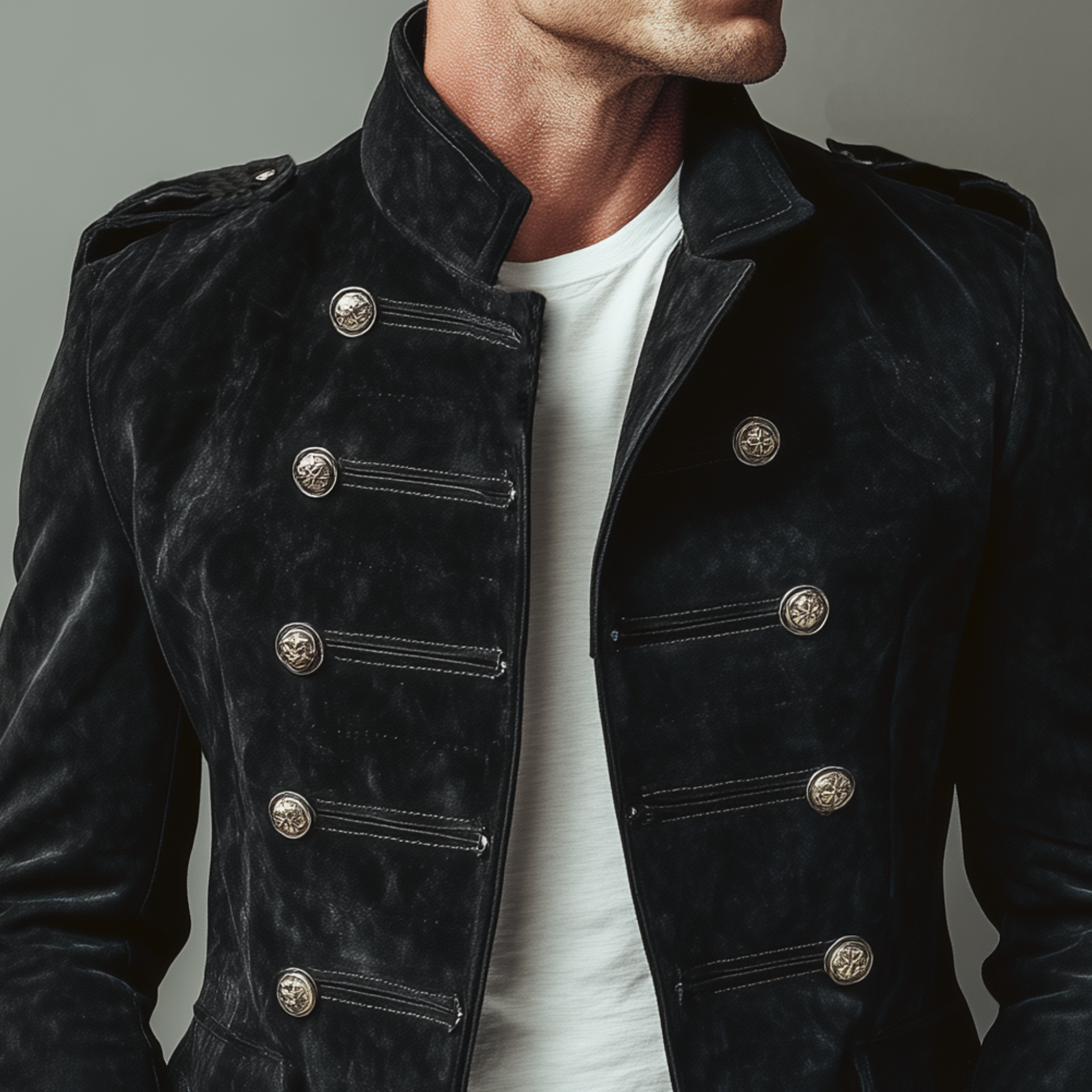 Men's Classic Retro Stand Collar Faux Suede Double-breasted Slim-fit Jacket