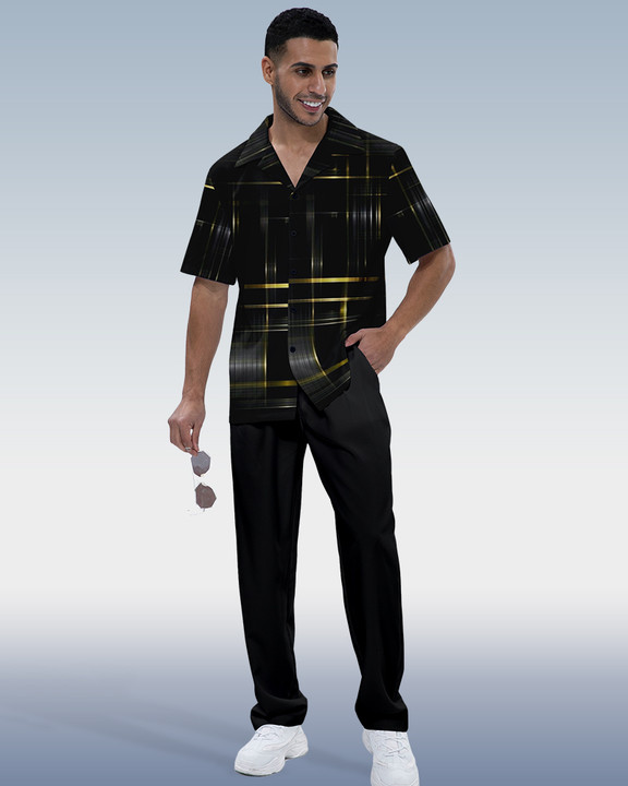 Men's Ombre Print Short Sleeve Shirt Walking Set