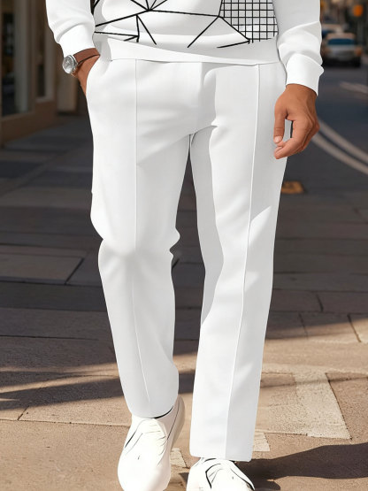 Men's Casual Colorblock Personalized Long-Sleeve Polo Shirt Set