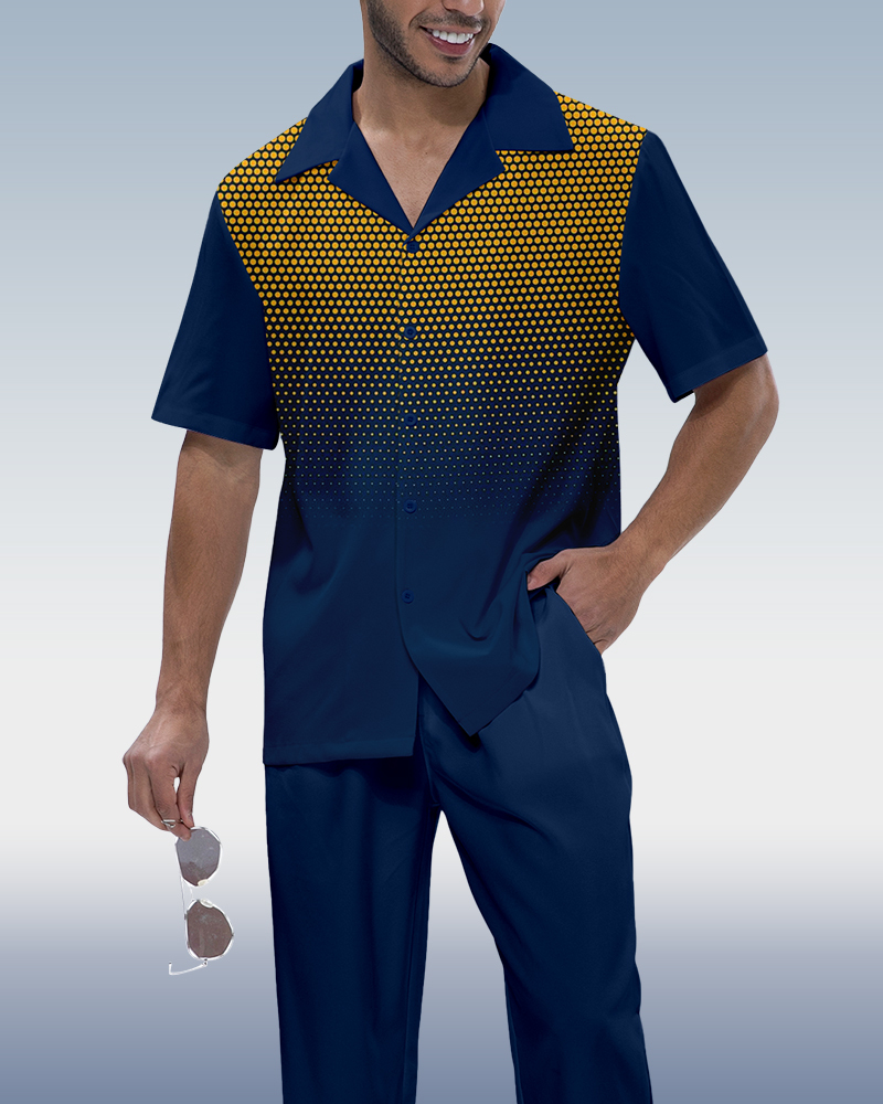 Suitmens Men's Colorblock Short Sleeve Shirt Walking Set 448