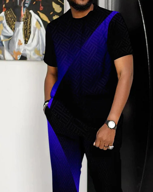 Men's Gradient Print Short Sleeve Suit