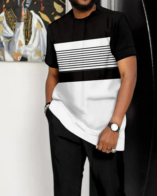 Men's Contrasting Printed Short-Sleeved Suit