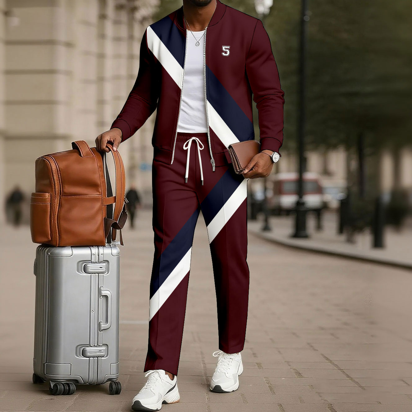 Men's Minimalist Color-Block Jacket Sports Jogging Set