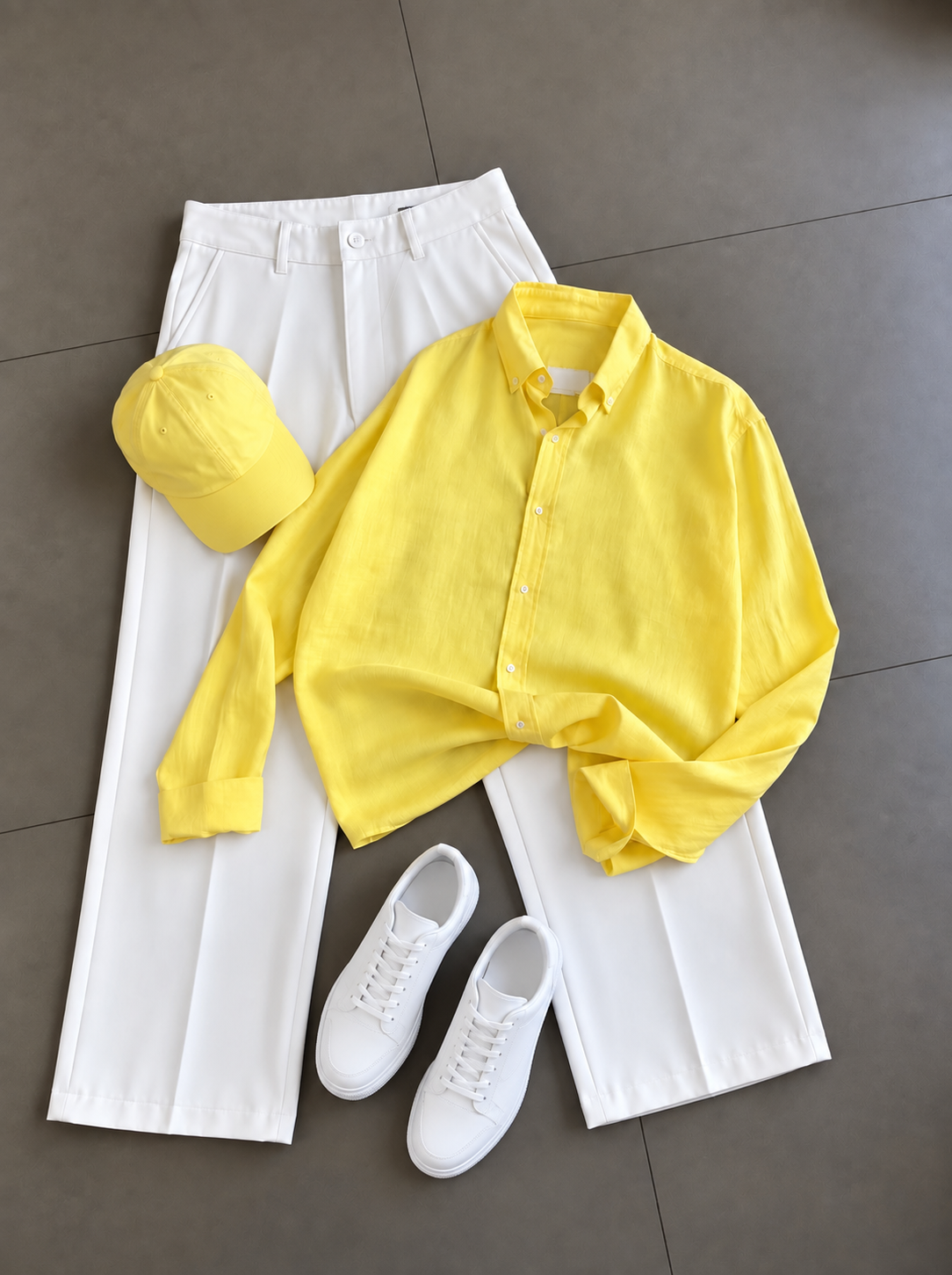 Men's Casual Aqua Blue Button-Up Shirt & White Pants Two-Piece Set