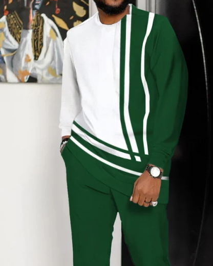 Men's Casual Color Blocking Long Sleeve Walking Suit
