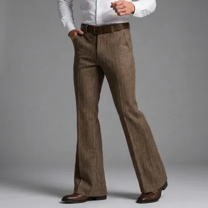 Vintage Pinstripe Brown Flare Pants Bell Bottom Trousers