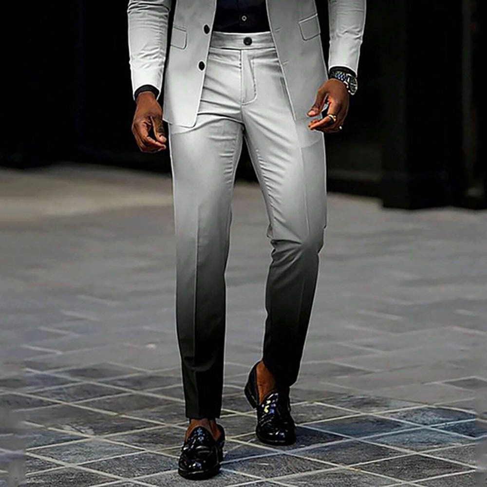 Men's Gradient Black & White Color Matching Gradient Printed Long Sleeves Blazer & Trousers Two Pieces Set